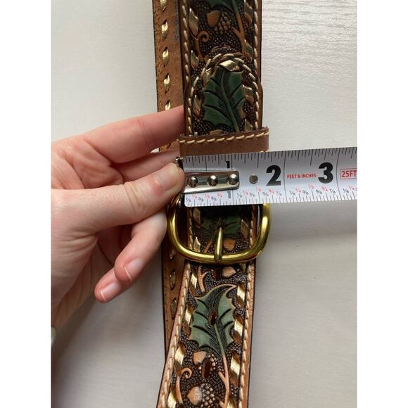 Kenny Rogers Womens 32 Hand Woven Tooled Leather Acorns Leaves Belt Fall Autumn - Picture 7 of 8